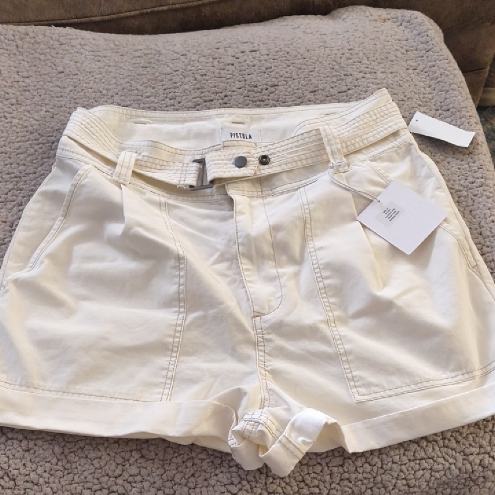 Pistola White High Waist Shorts with Built-in Belt